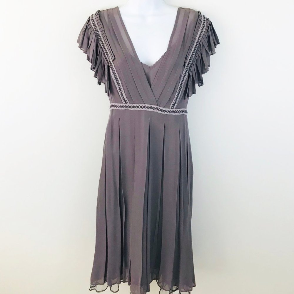 WRAP Ashy Purple Grey Silk Pleated Tie Back Dress